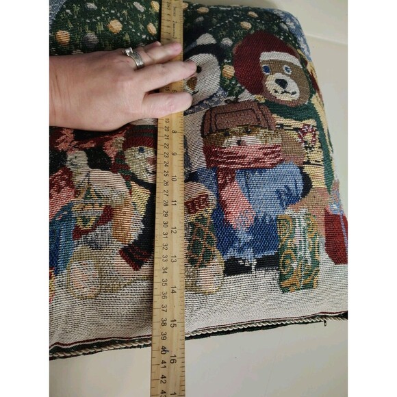 Christmas Tapestry Throw Pillow Snowman Bears Holiday - Picture 7 of 7